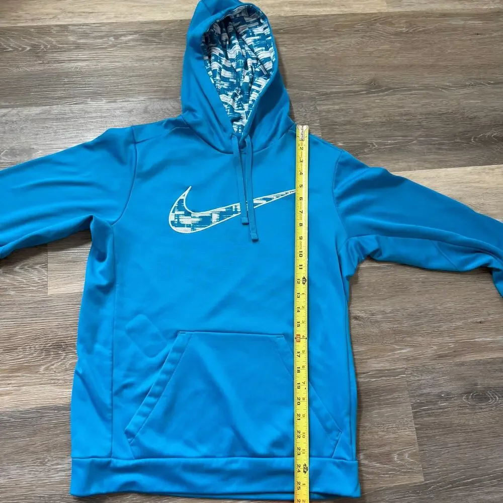 Nike Therma-FIT Hoodie Women’s Small Blue Graphic Swoosh Pullover Athletic